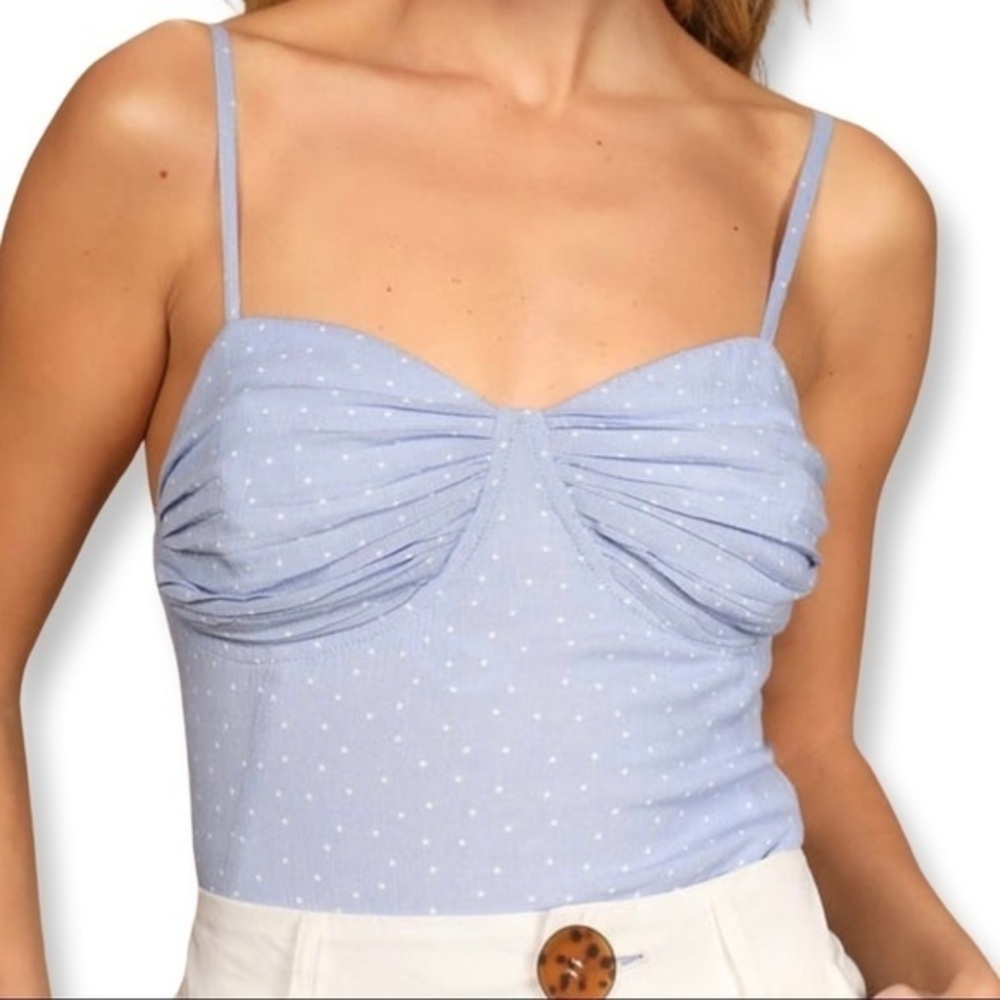 NWT Lulu's Easy In Love Blue Spaghetti Strap Polka Dot Bodysuit - Size XS